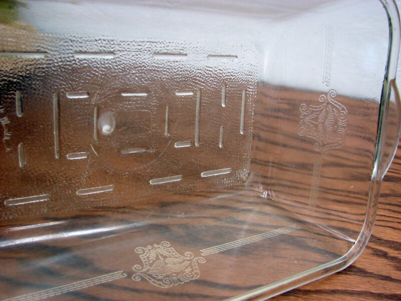 Antique 1920&#8217;s Glasbake Oversized Meatloaf Glass Loaf Pan Embossed, Moose-R-Us.Com Log Cabin Decor