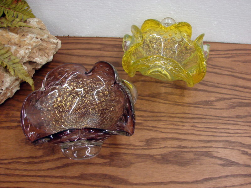 Vintage Murano Art Glass Silver Fleck Cranberry Lemon Yellow Console Bowl, Moose-R-Us.Com Log Cabin Decor