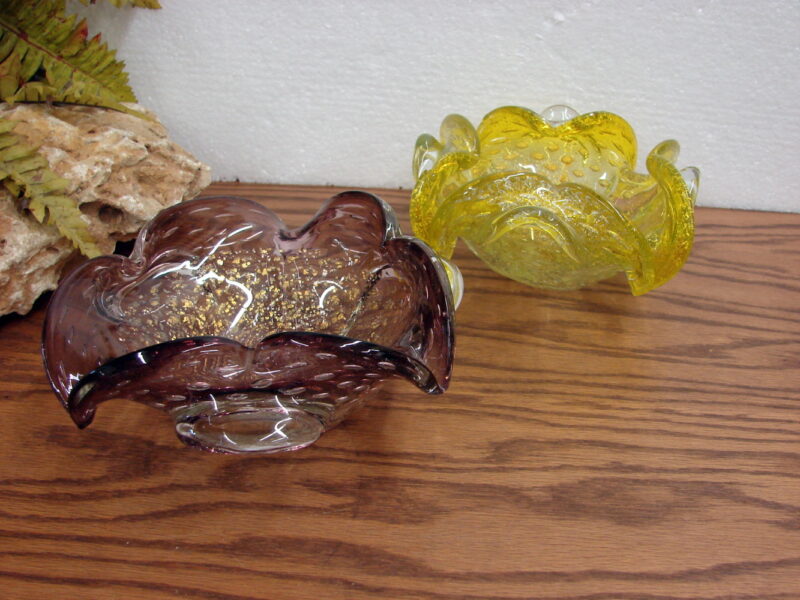 Vintage Murano Art Glass Silver Fleck Cranberry Lemon Yellow Console Bowl, Moose-R-Us.Com Log Cabin Decor