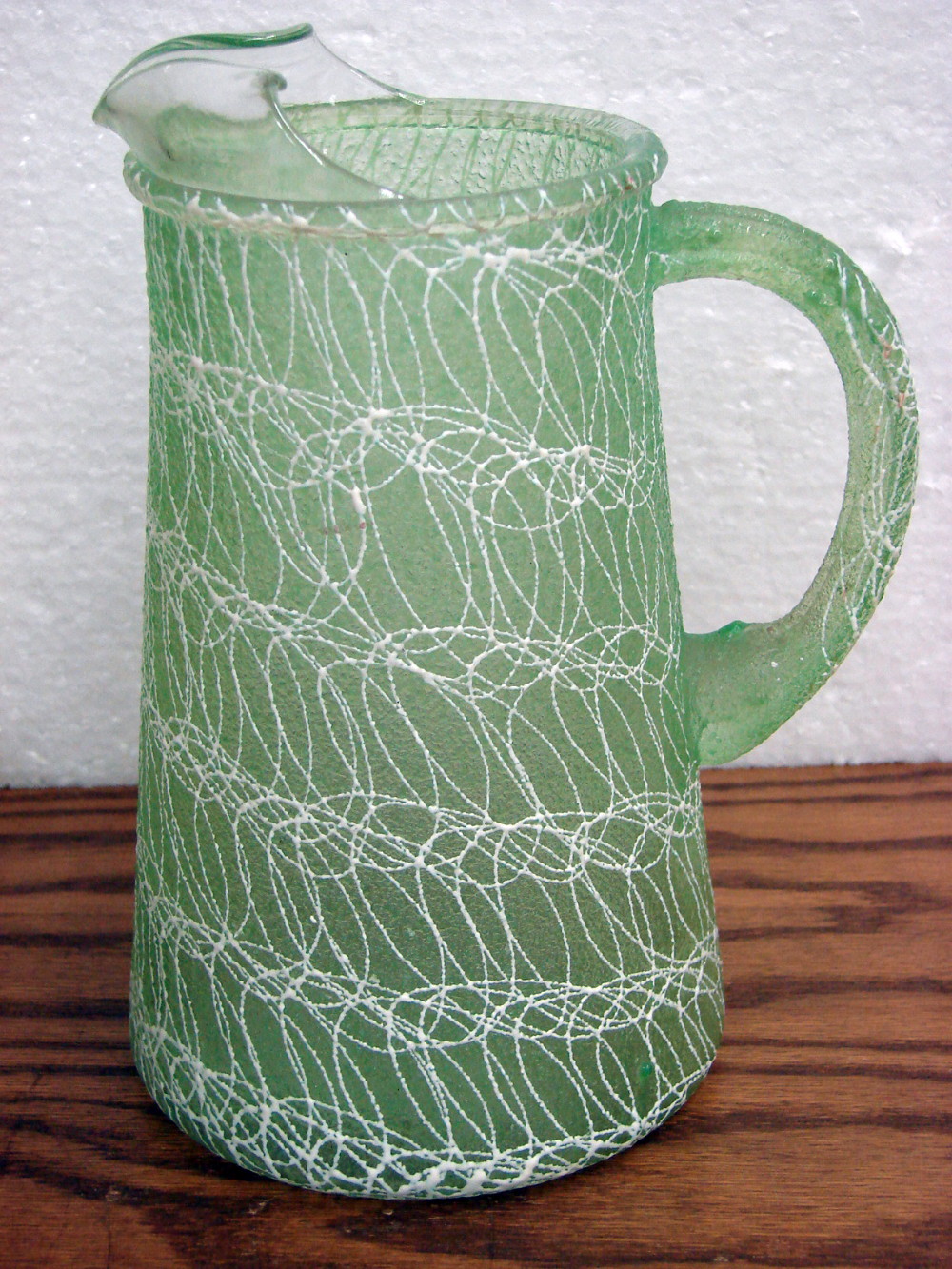 Vintage Color Craft Spaghetti String MCM Pitcher Glass Ice Lip