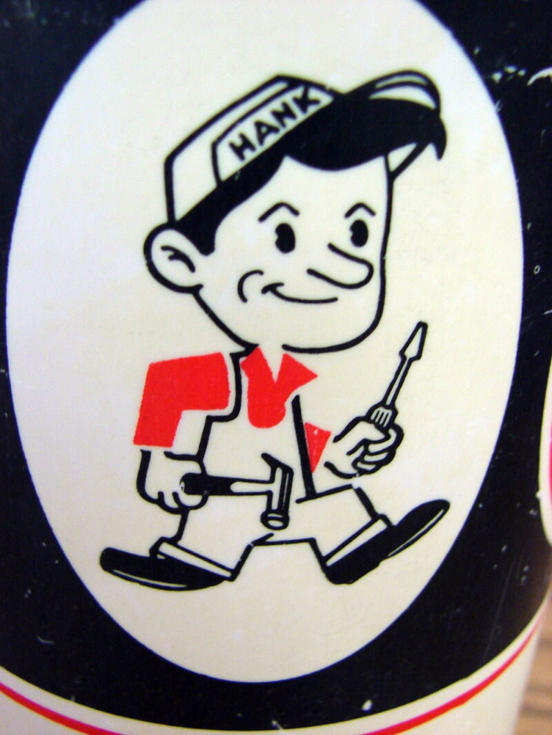 Vintage Hardware Hank Advertising Thermos Extra Cups, Moose-R-Us.Com Log Cabin Decor