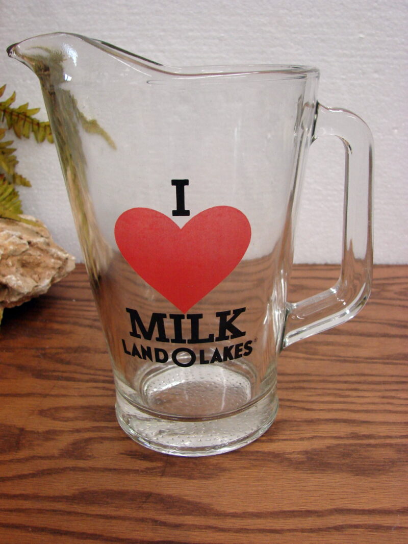 Vintage Land O&#8217; Lakes Love Milk Glass Advertising Pitcher, Moose-R-Us.Com Log Cabin Decor