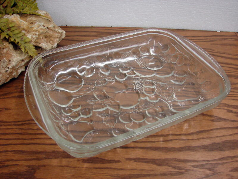 Vintage Libbey Orchard Fruit Clear Braided Top Embossed Fruit Rectangular Dish, Moose-R-Us.Com Log Cabin Decor