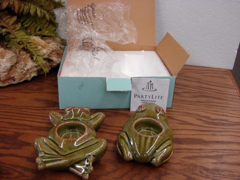 Set/2 Partylite Ceramic Stoneware Glazed Frog Candle Holders New w/ Box, Moose-R-Us.Com Log Cabin Decor