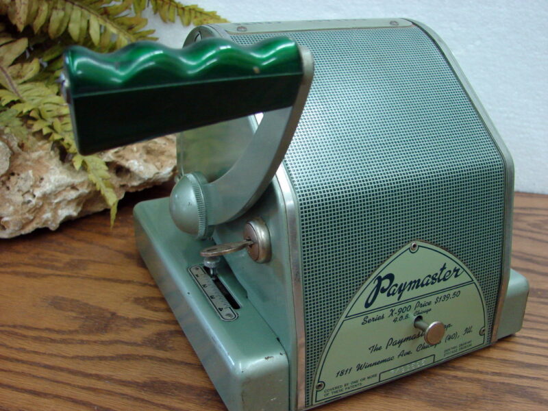 Vintage MCM Paymaster X-900 Check Writer w/ Key Collectable Pastel Green, Moose-R-Us.Com Log Cabin Decor