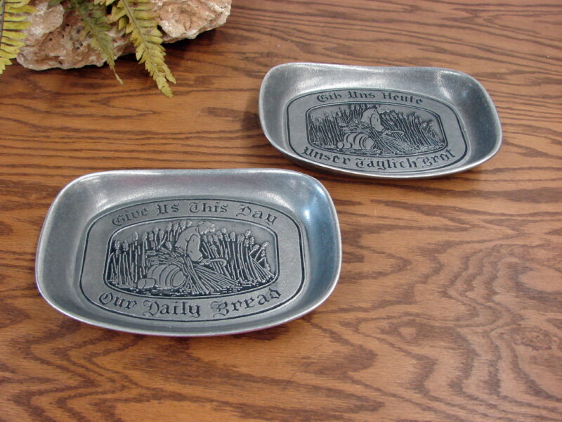 Vintage Wilton Pewter Give Us This Day Our Daily Bread Platter English and German, Moose-R-Us.Com Log Cabin Decor