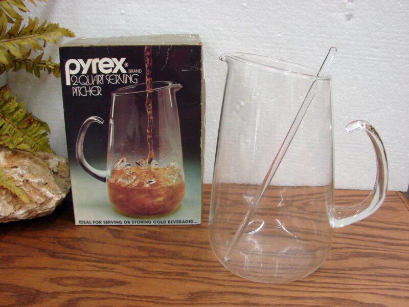 Vintage PYREX 2 Quart Serving Pitcher Stir Stick New in Box, Moose-R-Us.Com Log Cabin Decor