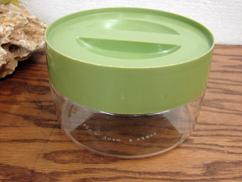 Vintage PYREX Avocado Green Lid Storage Container 6 x 4&#8243;, Moose-R-Us.Com Log Cabin Decor