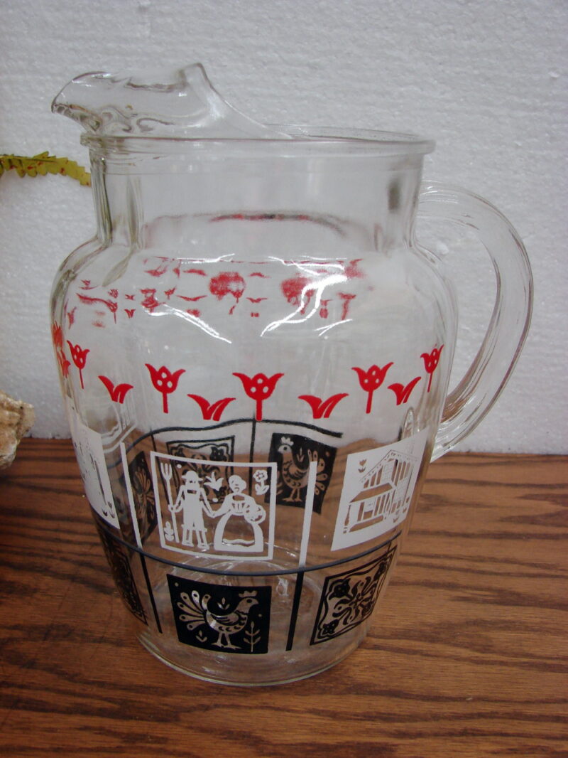 Vintage Hazel Atlas Amish Rooster Tulip Cottage Ice Lip Pitcher, Moose-R-Us.Com Log Cabin Decor