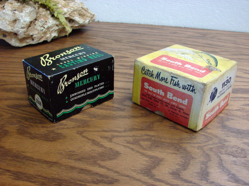 Vintage Reel Box ONLY Bronson Mercury #2550 and South Bend #1130, Moose-R-Us.Com Log Cabin Decor