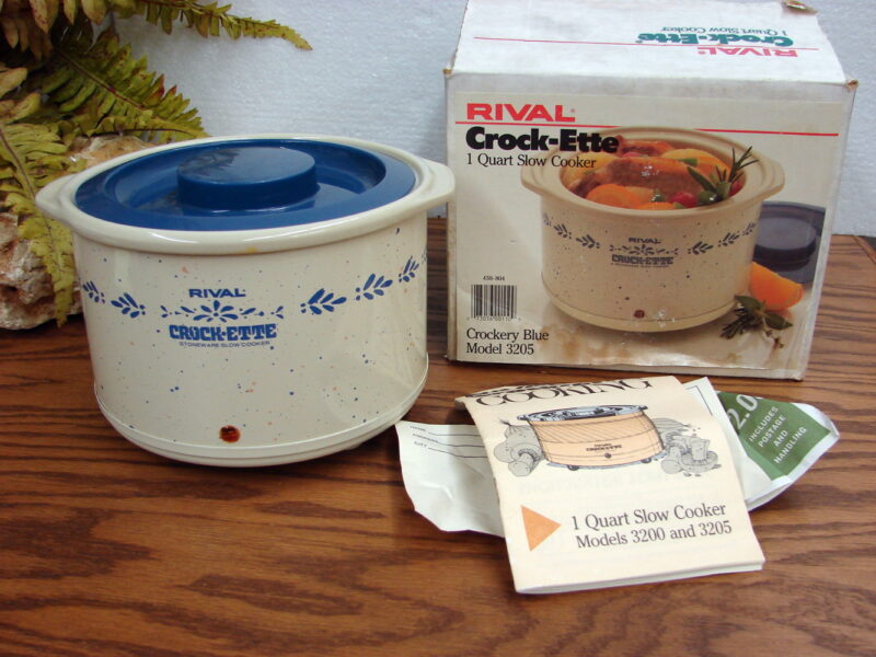 Vintage #3205 Rival Crock-ette 1 Quart Stoneware Slow Cooker Dips Cookbook Box, Moose-R-Us.Com Log Cabin Decor