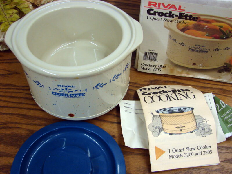 Vintage #3205 Rival Crock-ette 1 Quart Stoneware Slow Cooker Dips Cookbook Box, Moose-R-Us.Com Log Cabin Decor