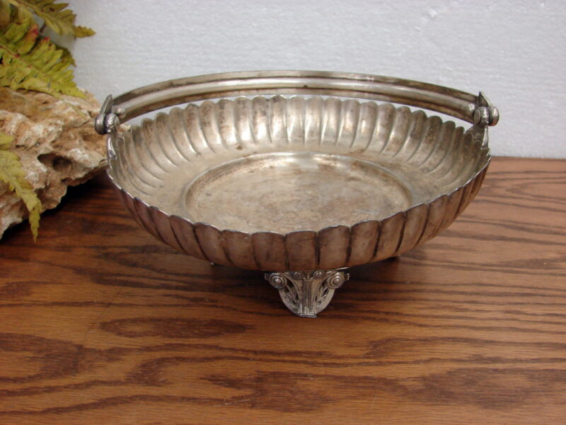 Vintage Victorian Silver Footed Basket Swing Handle Serving Tray Centerpiece, Moose-R-Us.Com Log Cabin Decor