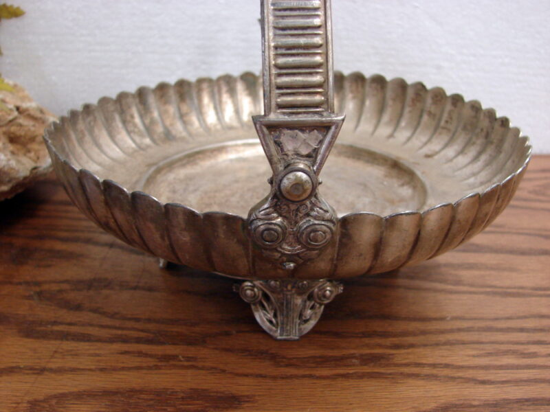 Vintage Victorian Silver Footed Basket Swing Handle Serving Tray Centerpiece, Moose-R-Us.Com Log Cabin Decor