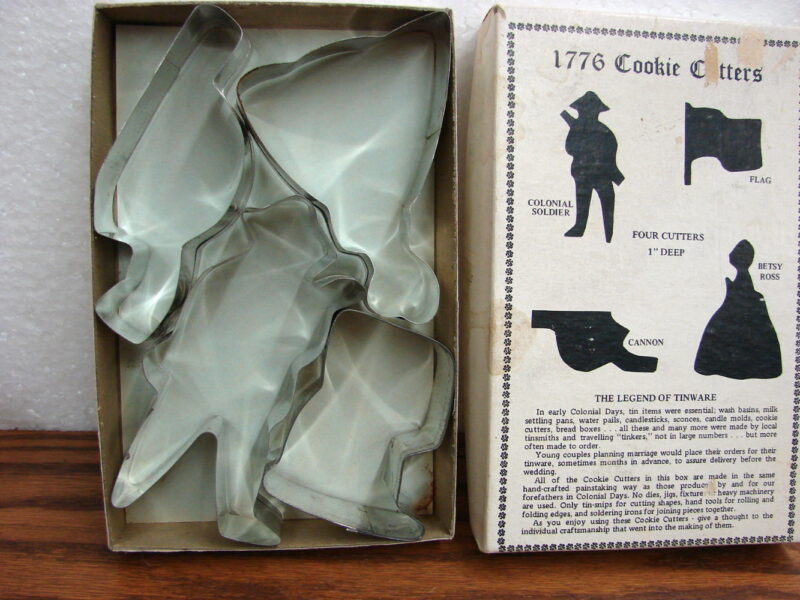 Vintage Tinware 1776 Metal Cookie Cutter Shapes USA Flag Betsy Ross, Moose-R-Us.Com Log Cabin Decor