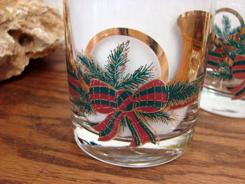 Vintage Culver Gold Yule Horn Double Rocks Old Fashion Glass Set/4, Moose-R-Us.Com Log Cabin Decor