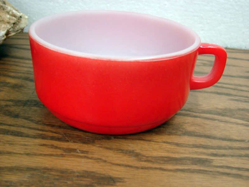 Vintage Anchor Hocking Fire King Red Soup Mug Bowl D Handle, Moose-R-Us.Com Log Cabin Decor