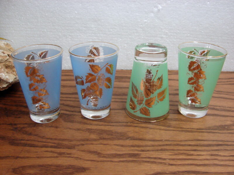 Vintage MCM Bartlett Collins Vintage Mist Glass Gold Leaf Tumbler Glasses, Moose-R-Us.Com Log Cabin Decor