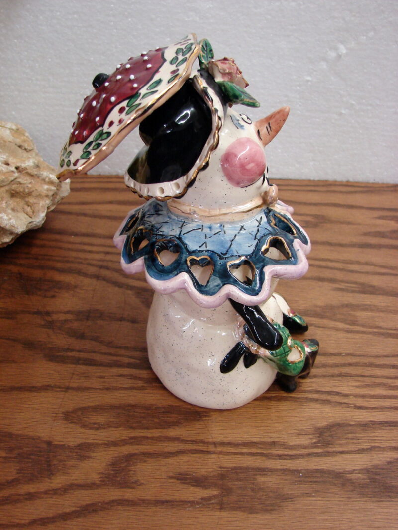 Retired Blue Sky Clayworks Heather Goldminc Winter Mrs Snowman w/ Umbrella, Moose-R-Us.Com Log Cabin Decor