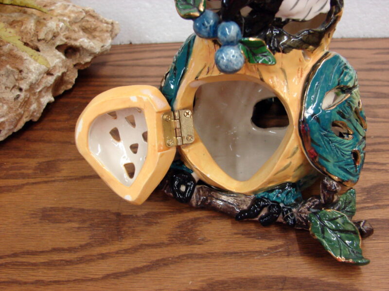 Retired Blue Sky Clayworks Heather Goldminc Parrot Gold Trim Tea Light Candle Holder, Moose-R-Us.Com Log Cabin Decor