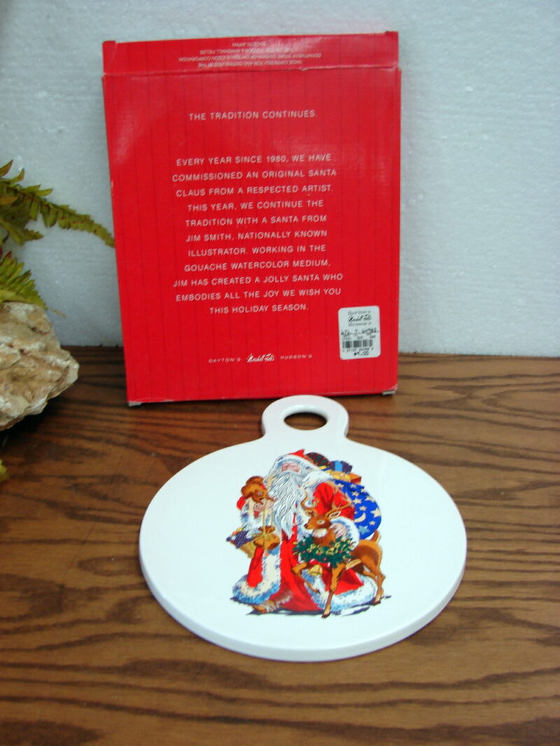 Vintage Dayton&#8217;s 1991 Jim Smith Santa Claus Porcelain Trivet NIB, Moose-R-Us.Com Log Cabin Decor