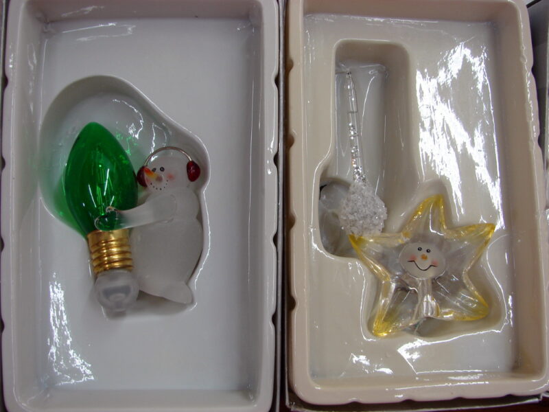 Dept 56 Retired Tiny Bubbles Light Up Ornament 4 Pcs Snowman Reindeer Star, Moose-R-Us.Com Log Cabin Decor