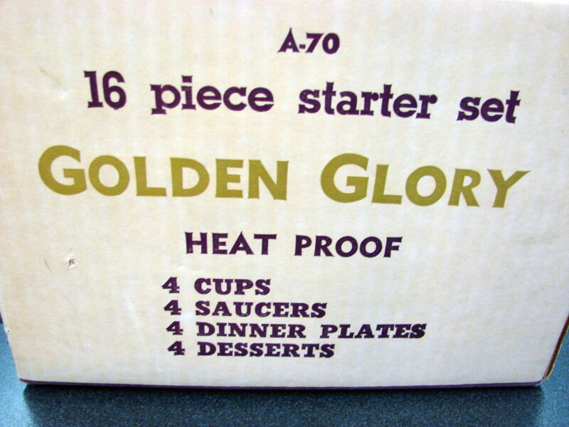 Vintage Federal Glass Co 22 kt Gold Golden Glory Brand New in Box 16 Pc Starter Set, Moose-R-Us.Com Log Cabin Decor