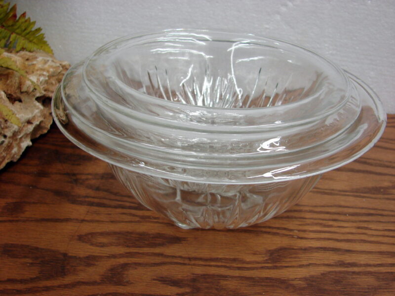 Vintage Federal Glass Rolled Rim Square Bottom Nest Mixing Bowls Set/3, Moose-R-Us.Com Log Cabin Decor