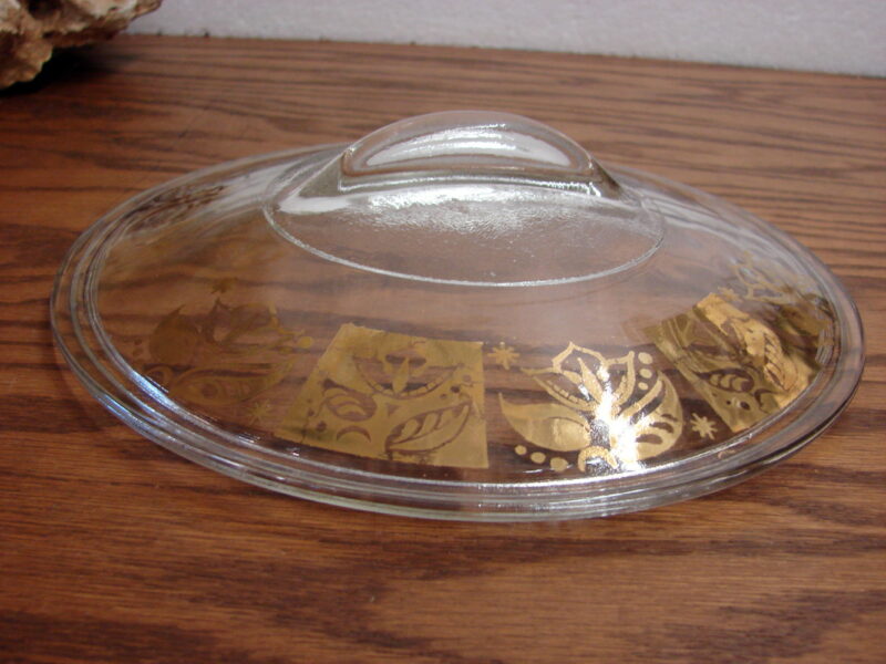 Vintage Glasbake Fire King Gold Square Flower Floral Fin Lid 8&#8243;, Moose-R-Us.Com Log Cabin Decor