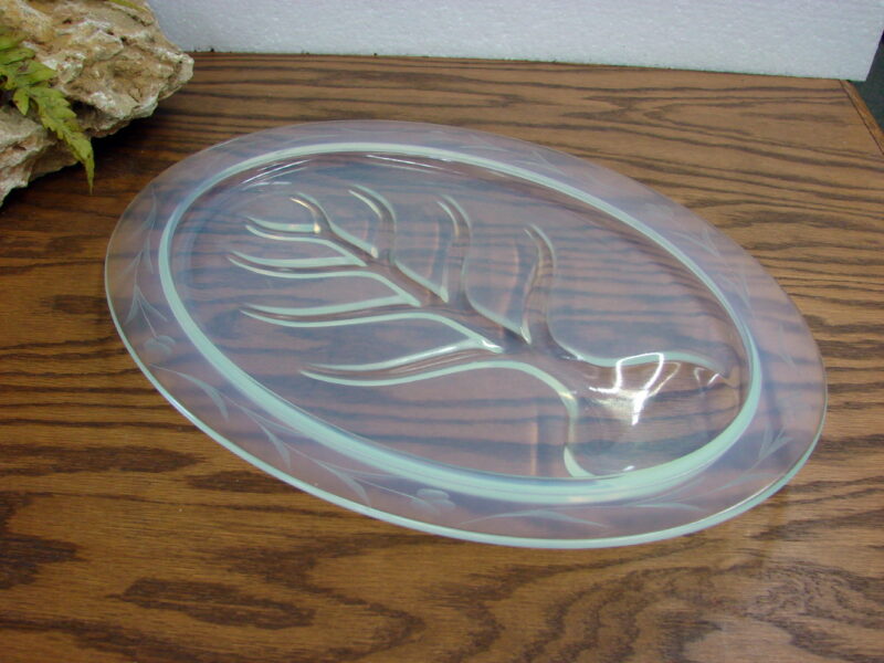 Vintage Opalescent Glass Ovenware Platter Meat Turkey Vine Etched, Moose-R-Us.Com Log Cabin Decor