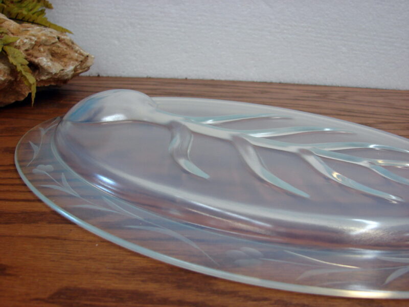 Vintage Opalescent Glass Ovenware Platter Meat Turkey Vine Etched, Moose-R-Us.Com Log Cabin Decor