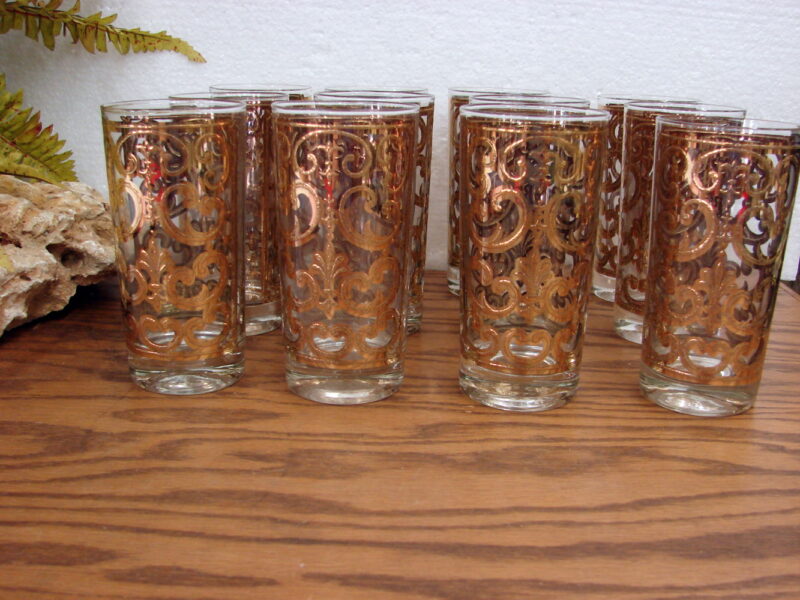 Vintage Signed Georges Briard Spanish Gold Highball Glass Set/12 Like New, Moose-R-Us.Com Log Cabin Decor