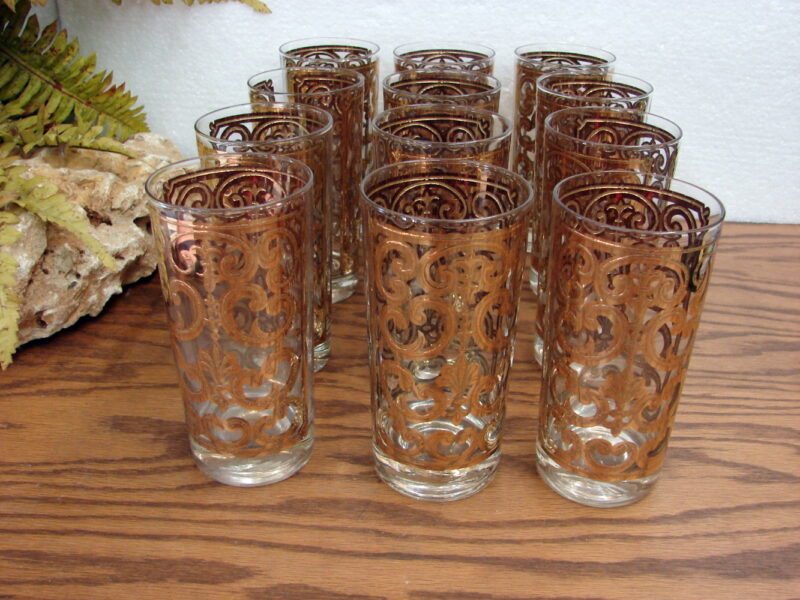 Vintage Signed Georges Briard Spanish Gold Highball Glass Set/12 Like New, Moose-R-Us.Com Log Cabin Decor