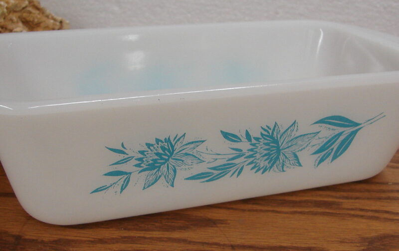 Vintage Glasbake USA Milk Glass Blue Thistle Kitchenware Serving Pieces, Moose-R-Us.Com Log Cabin Decor