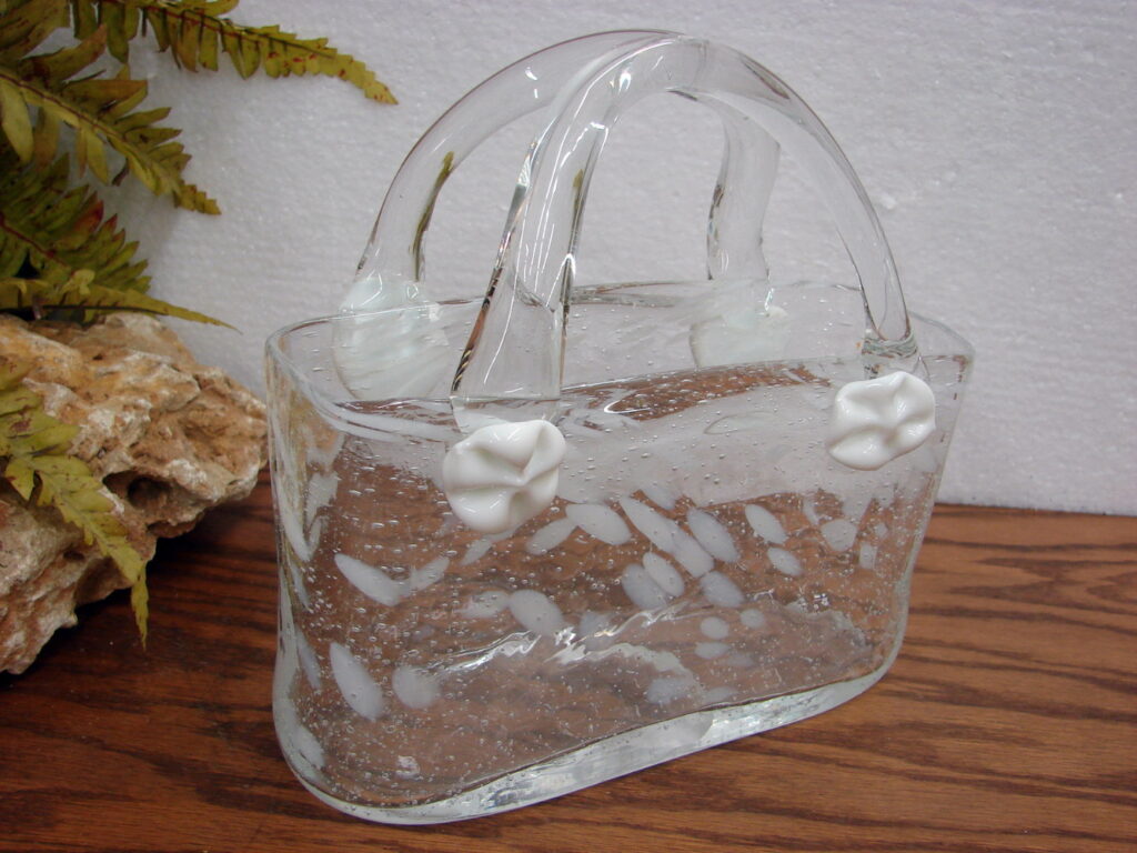 Vintage Art Glass Murano Hand Blown Purse Handbag Basket Vase - Moose-r 