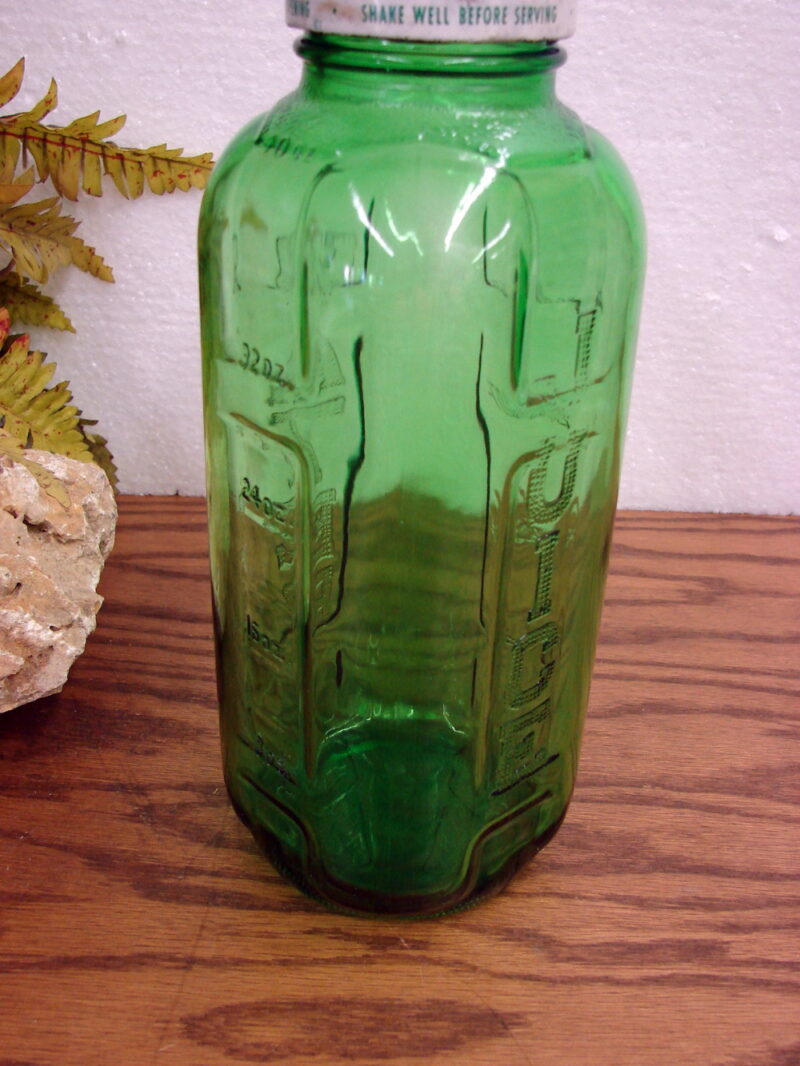 Set/2 Vintage Emerald Green Embossed Measuring Juice/Water Refrigerator Jar Vase, Moose-R-Us.Com Log Cabin Decor