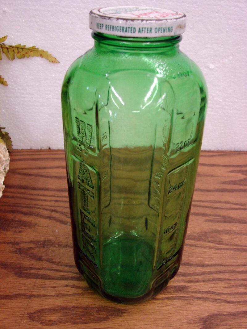 Set/2 Vintage Emerald Green Embossed Measuring Juice/Water Refrigerator Jar Vase, Moose-R-Us.Com Log Cabin Decor