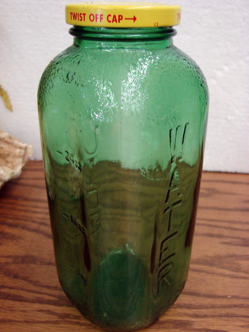 Set/2 Vintage Emerald Green Embossed Measuring Juice/Water Refrigerator Jar Vase, Moose-R-Us.Com Log Cabin Decor