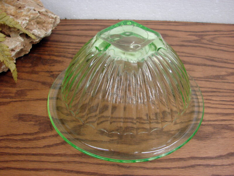 Vintage Vaseline Federal Glass Uranium Hazel Atlas Rolled Rim Square Bottom Mixing Bowl, Moose-R-Us.Com Log Cabin Decor