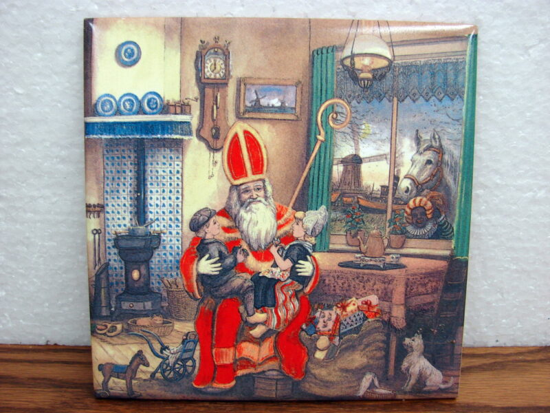 Pottery Dutch Tile Ter Steege Holland Sinterklaas Christmas Scene, Moose-R-Us.Com Log Cabin Decor