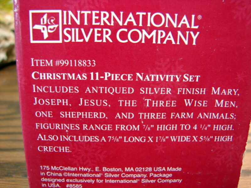 11 Pc Christmas Nativity International Silver Co Creche Figurines in Box, Moose-R-Us.Com Log Cabin Decor