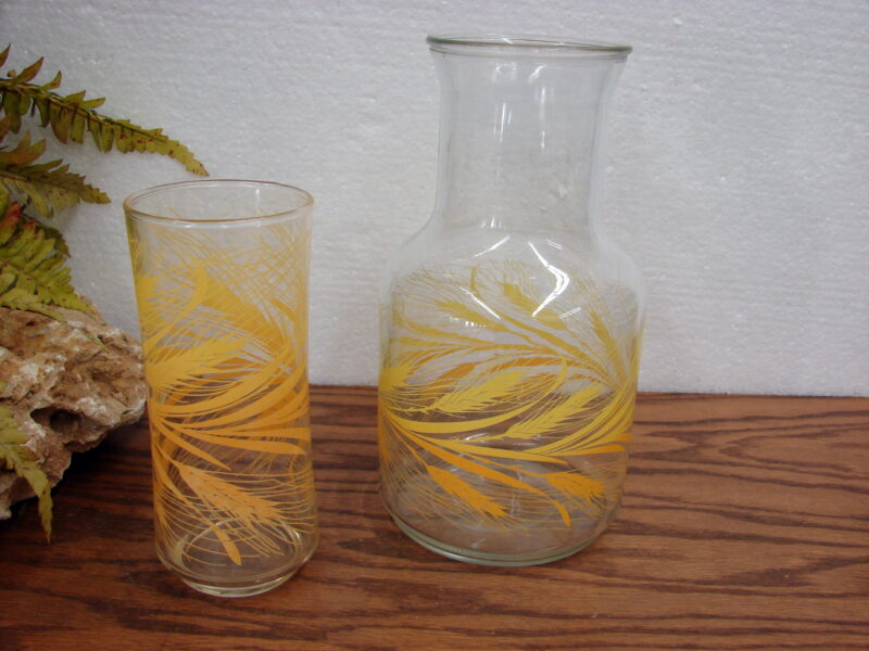 Vintage Libbey Wheat Beverage Set Drinking Glass Carafe Pitcher, Moose-R-Us.Com Log Cabin Decor