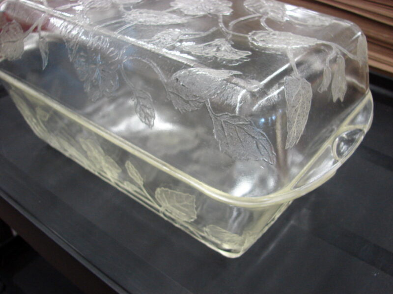 Vintage 1940&#8217;s McKee Glass Hibiscus Ovenware Roaster Loaf Pans Flamex, Moose-R-Us.Com Log Cabin Decor