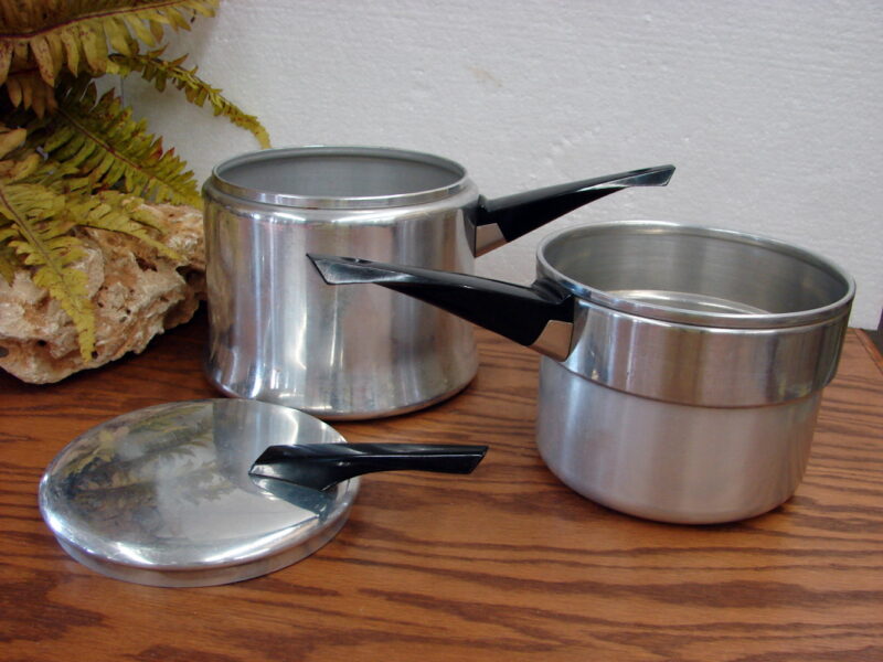 Vintage Mirro Aluminum #1802 2 Quart Double Boiler Art Deco Design USA, Moose-R-Us.Com Log Cabin Decor