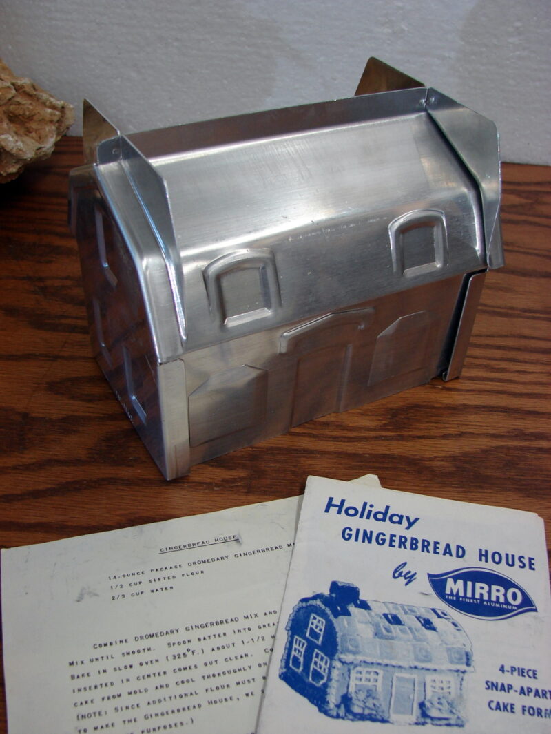 Vintage Mirro Knock Down Holiday Gingerbread House Mold w/ Recipe, Moose-R-Us.Com Log Cabin Decor