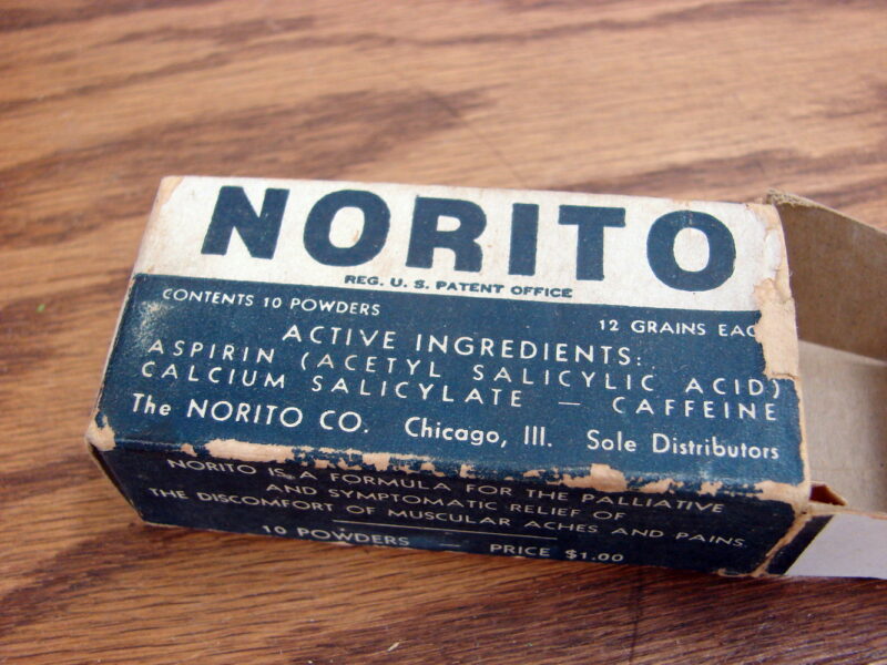 Vintage Norito Co Headache Powder Aspirin Caffeine Pharmaceutical Collectable, Moose-R-Us.Com Log Cabin Decor