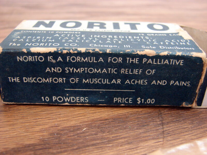 Vintage Norito Co Headache Powder Aspirin Caffeine Pharmaceutical Collectable, Moose-R-Us.Com Log Cabin Decor