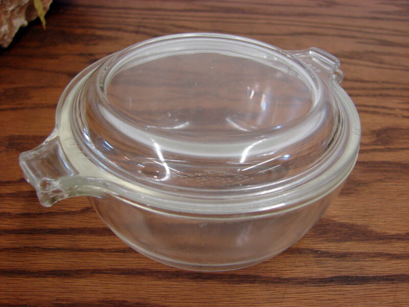 Vintage PYREX #018 #019 Clear Glass Miniature Casserole Baking Dish w/ Lids, Moose-R-Us.Com Log Cabin Decor