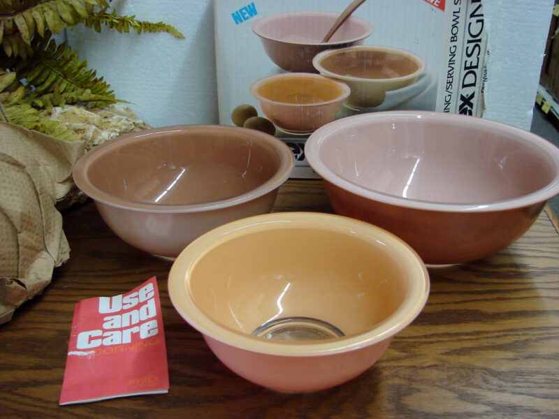 Vintage PYREX Autumn Rainbow Boxed Set/3 Round Mixing Bowls, Moose-R-Us.Com Log Cabin Decor