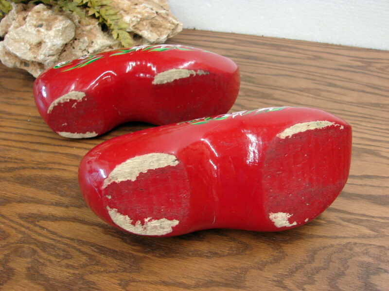 Vintage Made in Holland Red Rosemaling Wood Clogs Dutch Wooden Shoes, Moose-R-Us.Com Log Cabin Decor